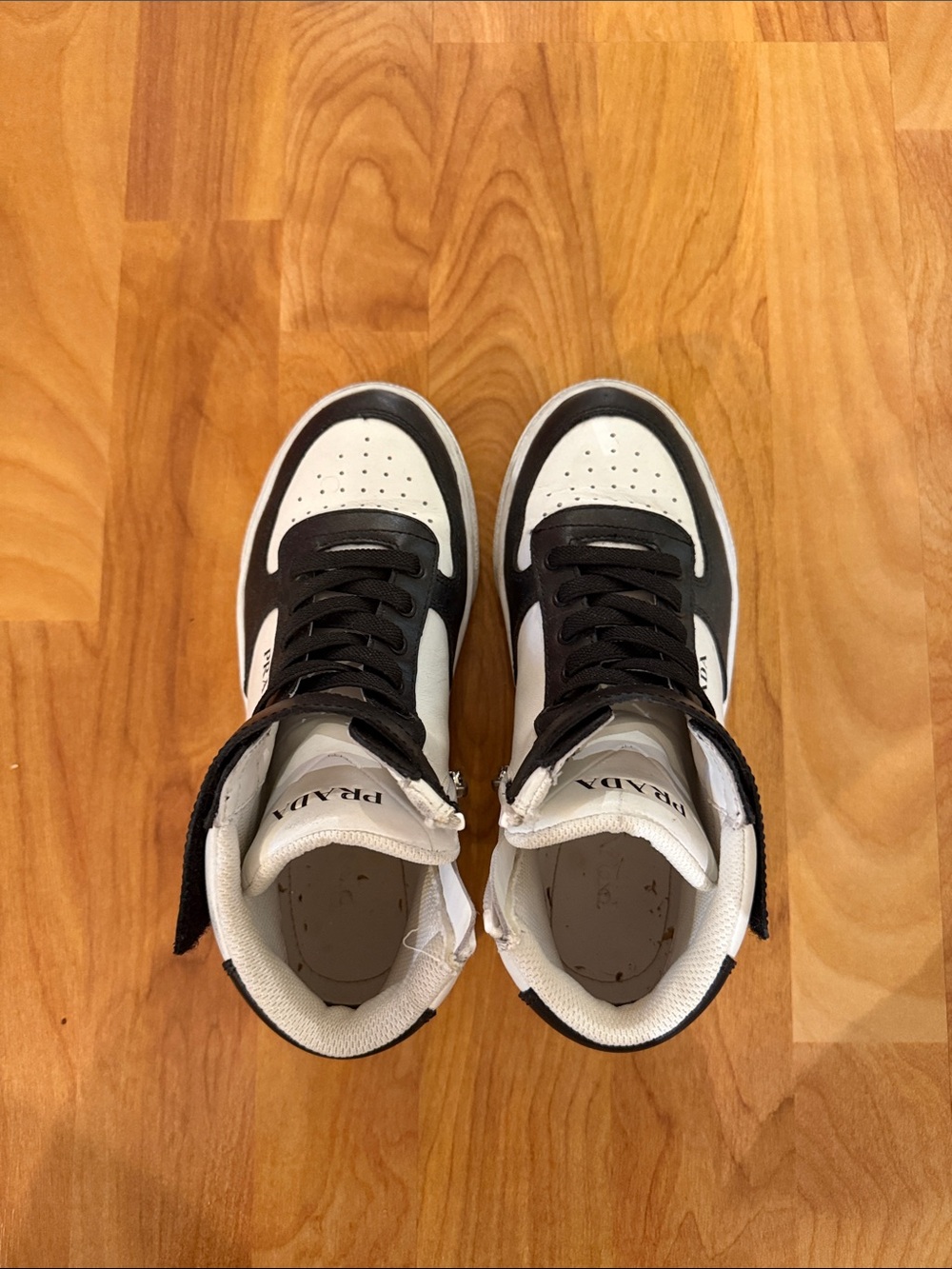 Prada Black and White Kids High-Top Sneakers - Picture 2 of 10